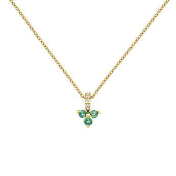 9K gold three emerald and diamonds pendant necklace , J04080-02-EM,hi-res