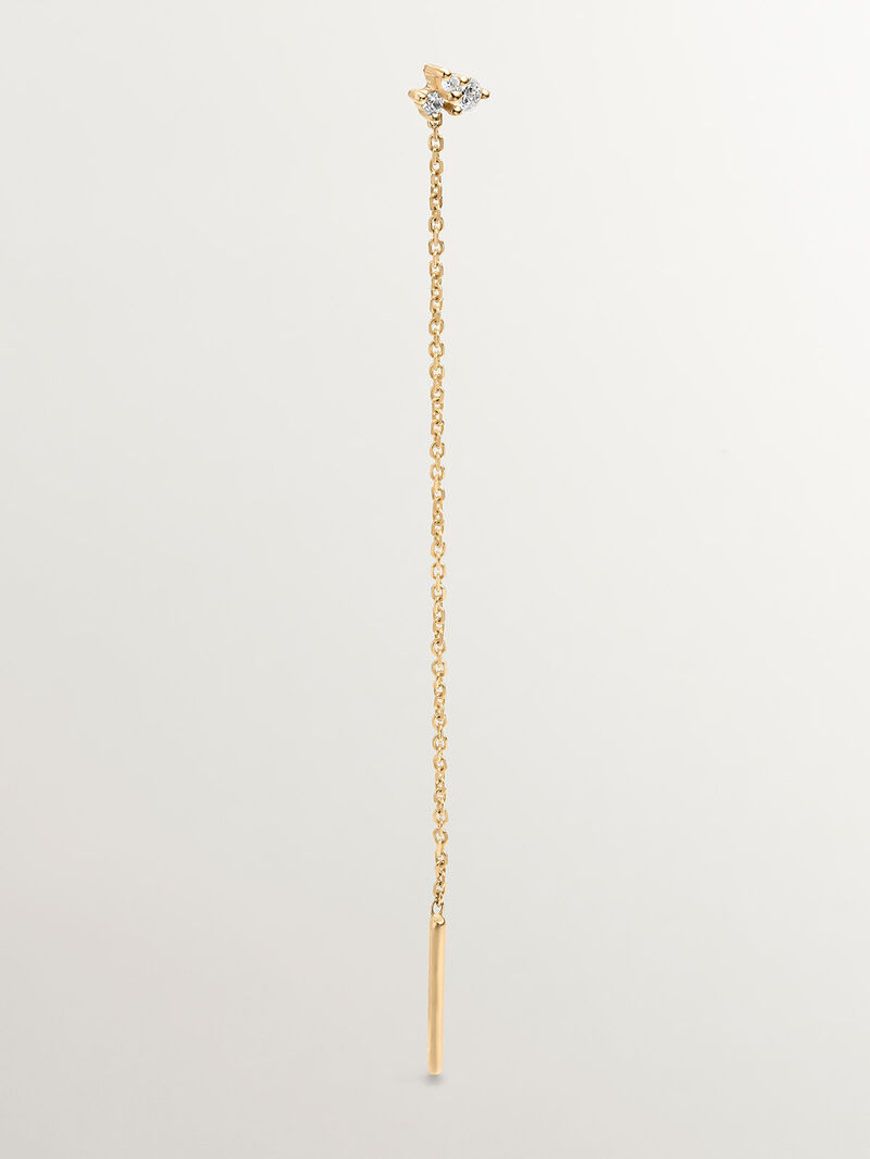 Single 9K yellow gold earring with chain and diamonds. image number 4
