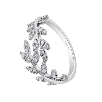 Silver leaves ring with diamonds , J03119-01-GD,hi-res