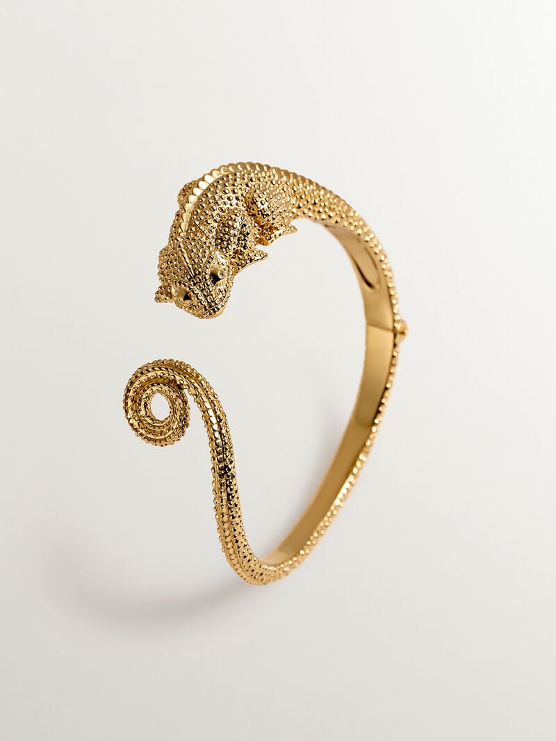 Rigid bracelet made of 925 silver, bathed in 18K yellow gold with a chameleon shape. image number 0