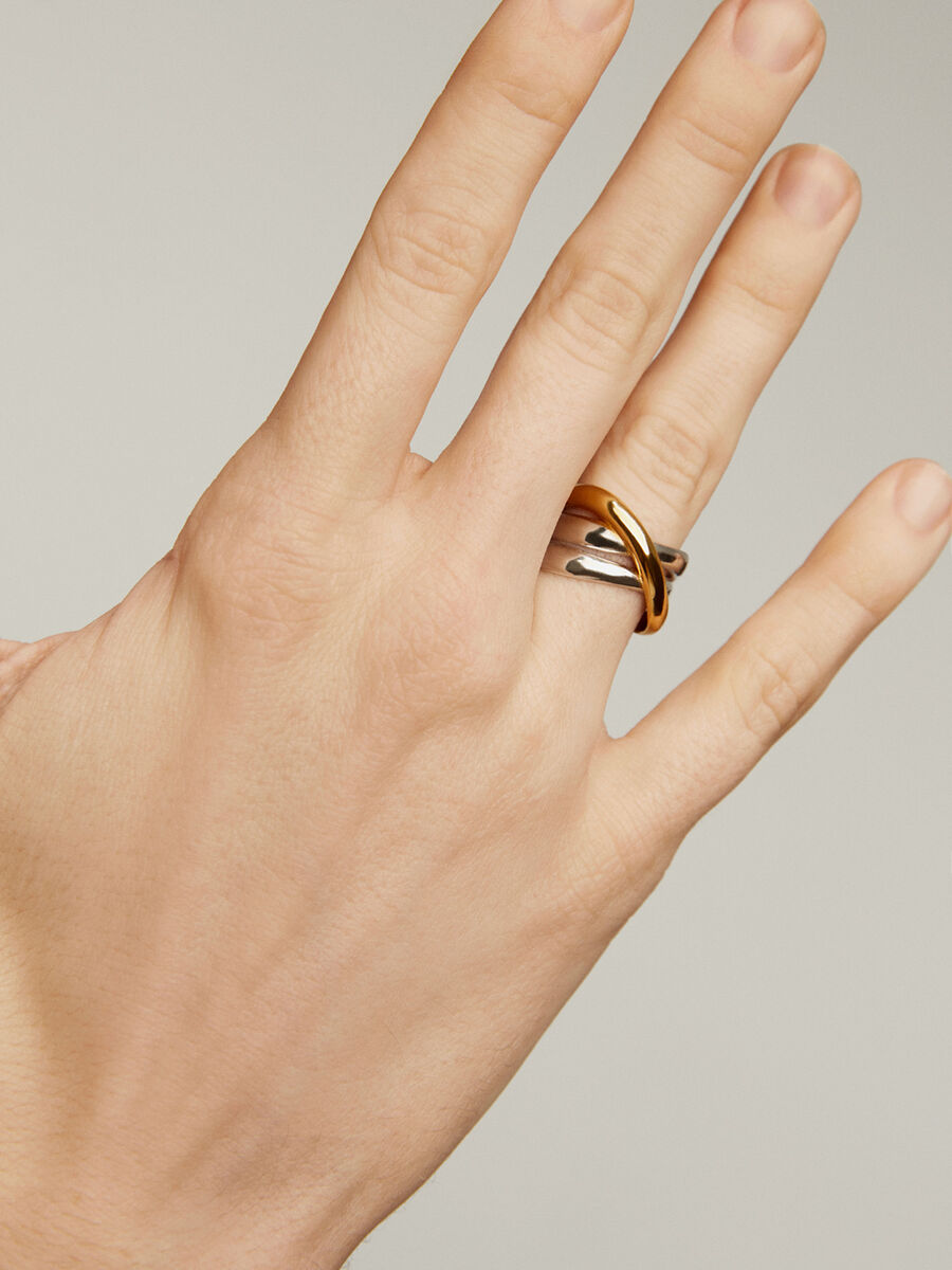 Anillo ancho triple cruzado de plata bicolor, J05228-09, hi-res