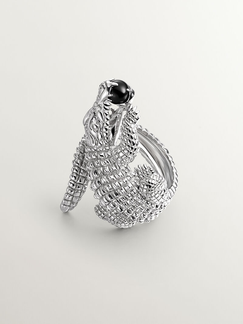 925 silver ring shaped like crocodile and black ónix image number 3