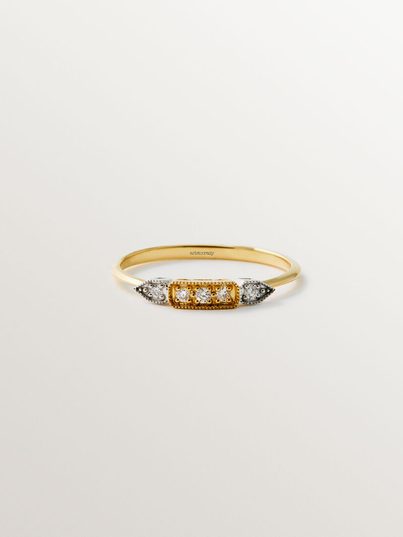 Anillo de oro blanco y amarillo de 18K con pavé de diamantes en talla brillante image number 2