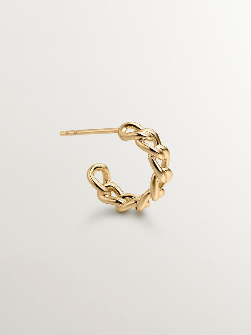 9K Yellow Gold Chain Textured Single Hoop Earring image number 2