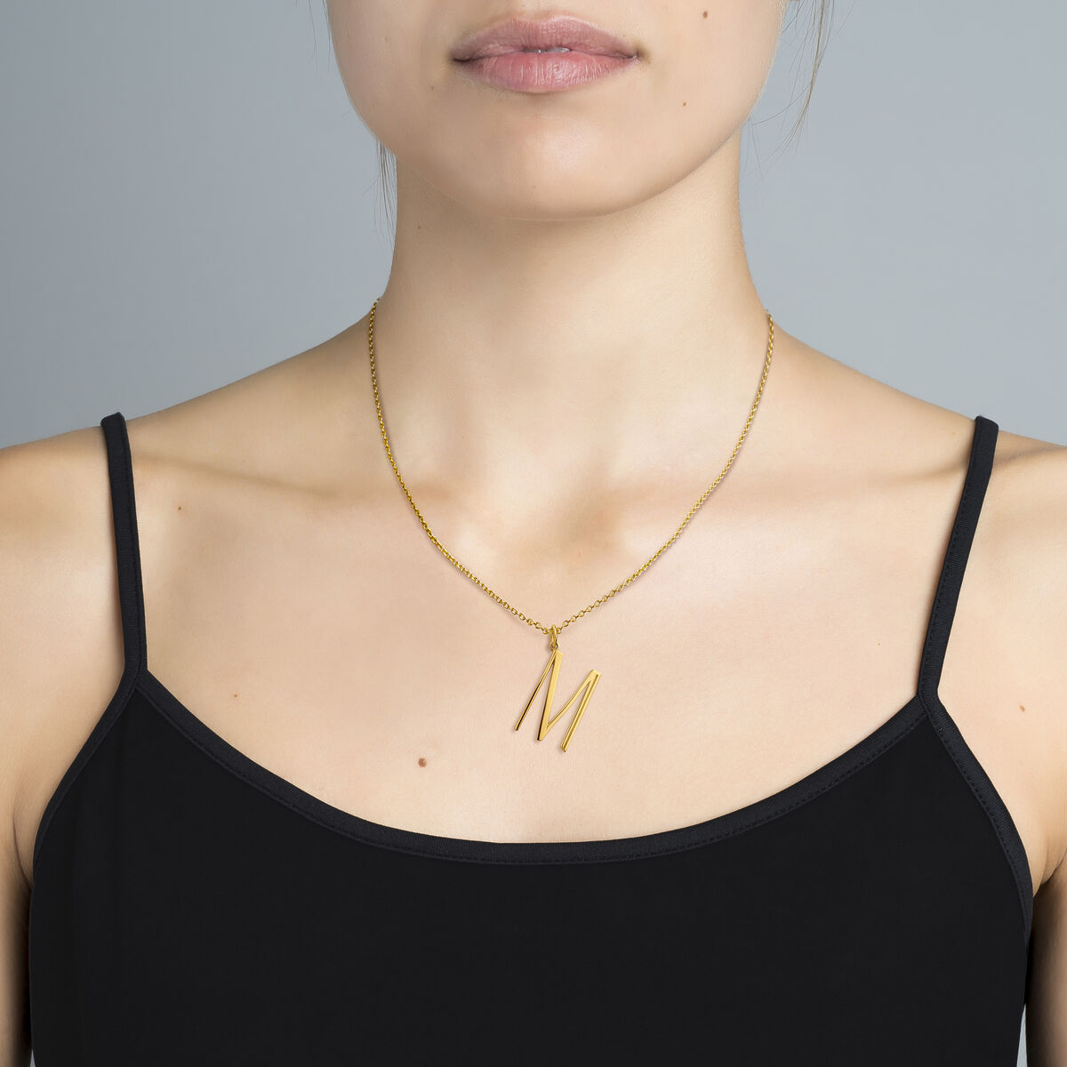 Pendentif grande initiale M argent plaqué or  , J04642-02-M, hi-res
