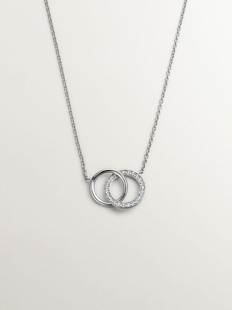 925 Silver pendant with circles and white topaz. image number 0