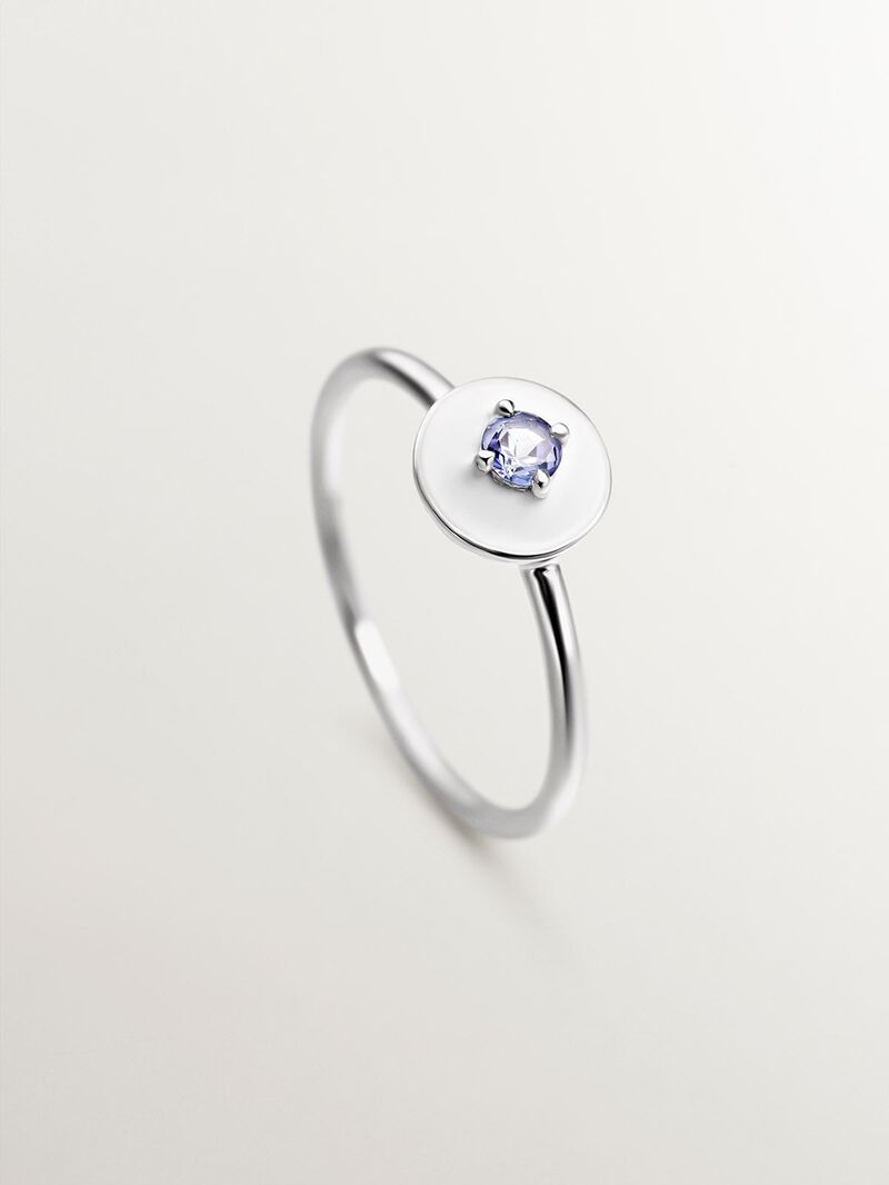 925 sterling silver ring with purple tanzanite and white enamel image number 4