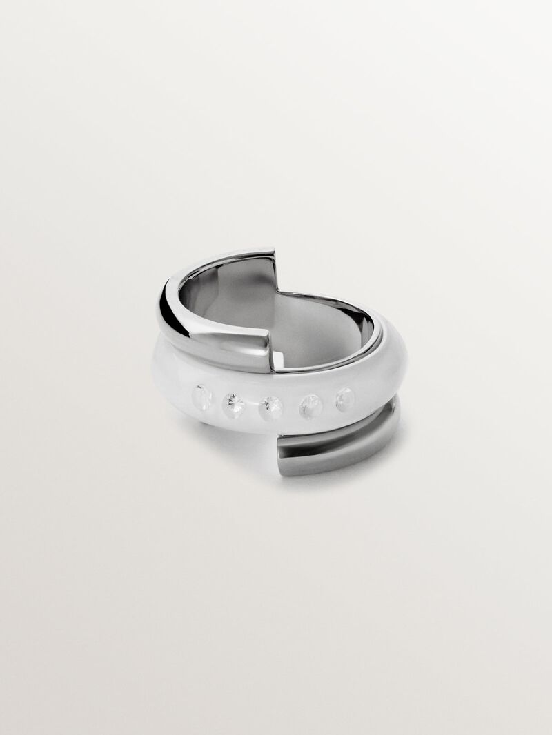 925 silver ring with white enamel and zircons suspended in resin image number 2