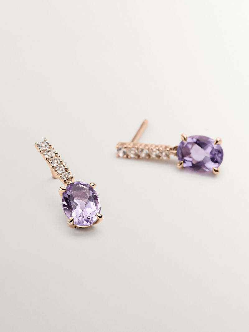 925 Silver Earrings plated in 18K rose gold with purple amethyst and white topaz image number 4