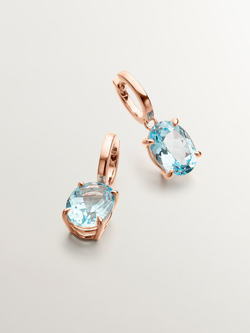 Large hoop earrings made of 925 silver plated in 18K rose gold with sky blue topaz. image number 2
