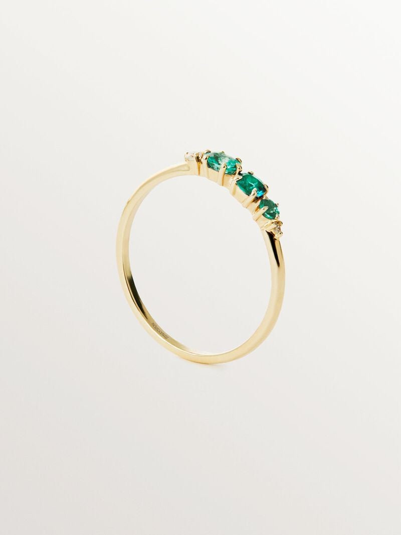 9K yellow gold ring with emeralds and diamonds image number 4