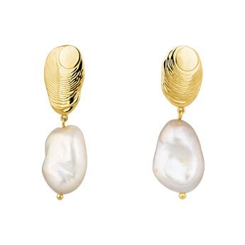 Boucles d'oreilles ovales perle barroque argent plaqué or , J04197-02-WP,hi-res