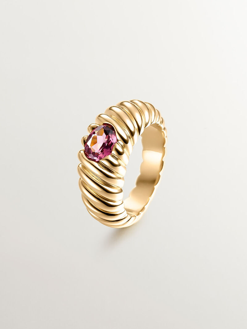 Gallon ring in 925 silver plated in 18K yellow gold with pink rhodolite image number 0