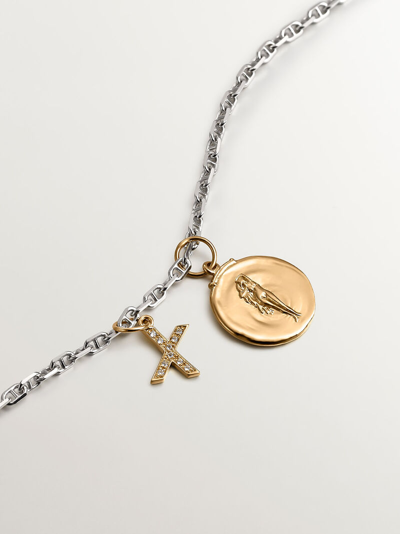 18K Yellow Gold Plated 925 Silver Charm with White Topaz Initial X image number 4
