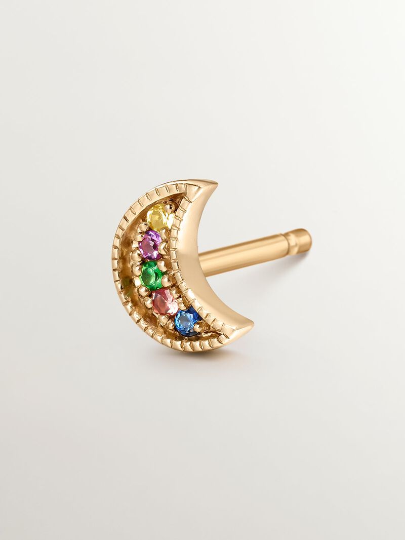 Individual 9K yellow gold earring with multicolor sapphires and tsavorites. image number 2