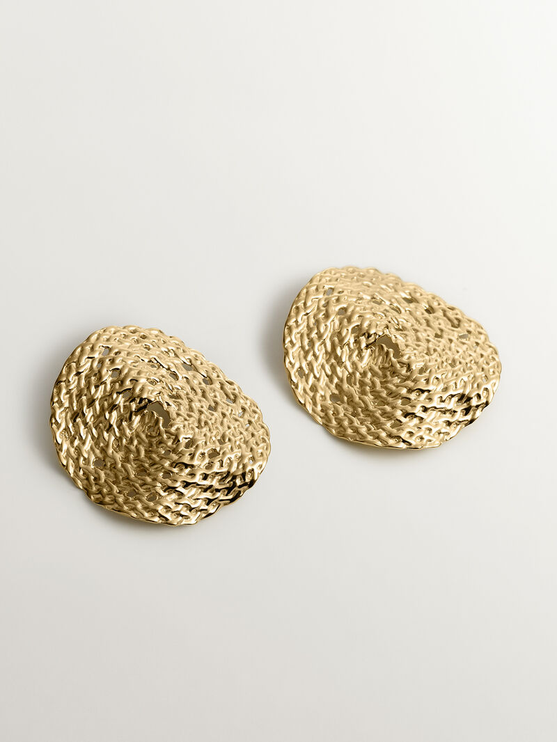 Large 925 silver earrings bathed in 18K yellow gold with wicker texture. image number 2