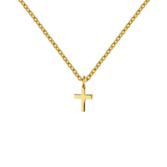 Cogante cruz de plata bañada en oro amarillo de 18kt, J04862-02, mainproduct