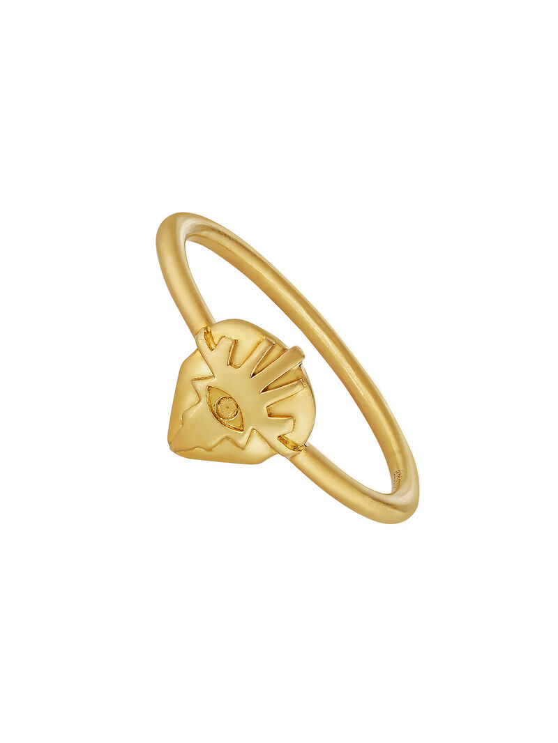 Silver ring bathed in yellow gold and central eye reason image number 1