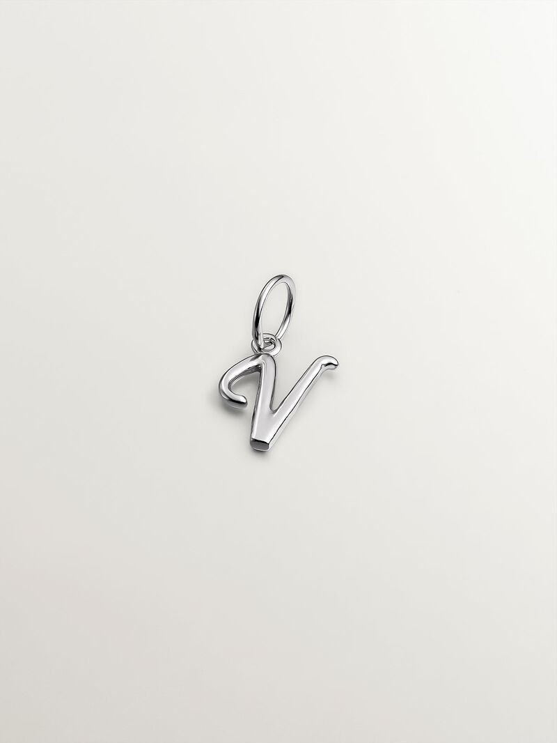 925 Silver Charm with Initial V image number 0