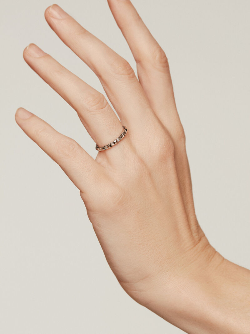 18K white gold ring with white diamonds and studs image number 1