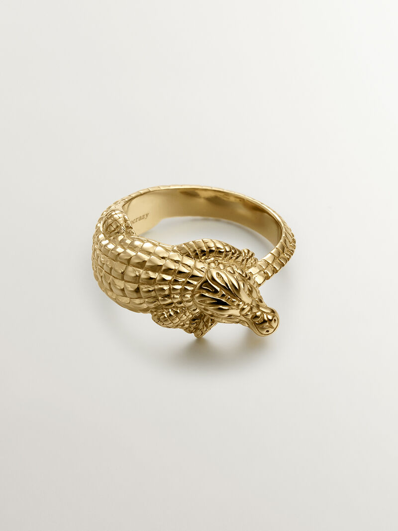 925 silver ring in 18K yellow gold with crocodile shape image number 6