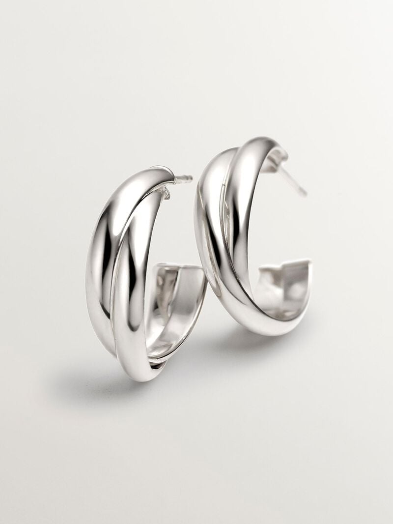 Medium double hoop earrings made of 925 silver. image number 4