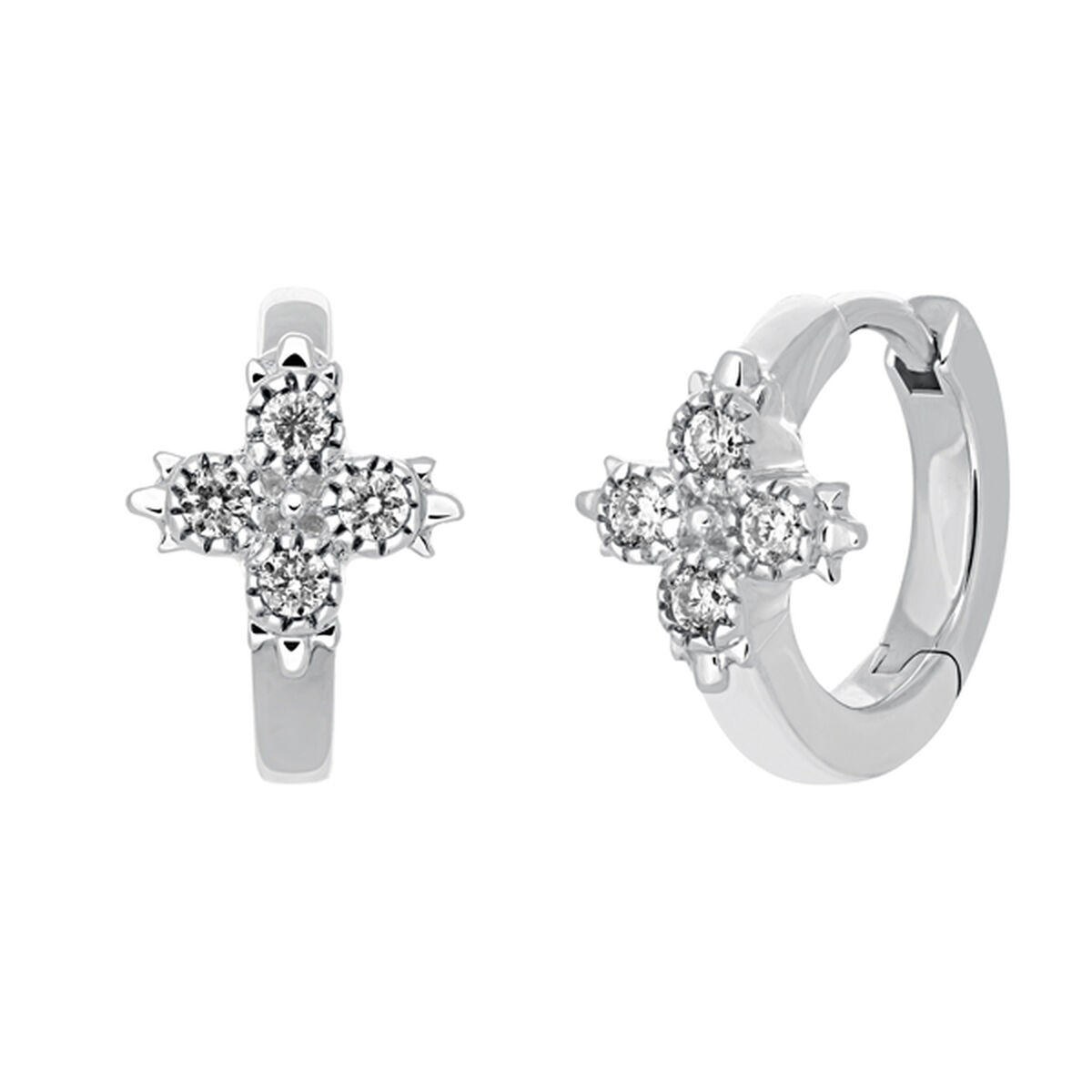 Single small hoop earring in 9k white gold with a diamond cross, J03386-01-H, hi-res