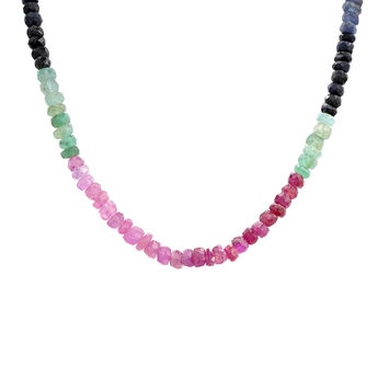 Gold-plated silver multi sapphire necklace, J04922-02-MS,hi-res