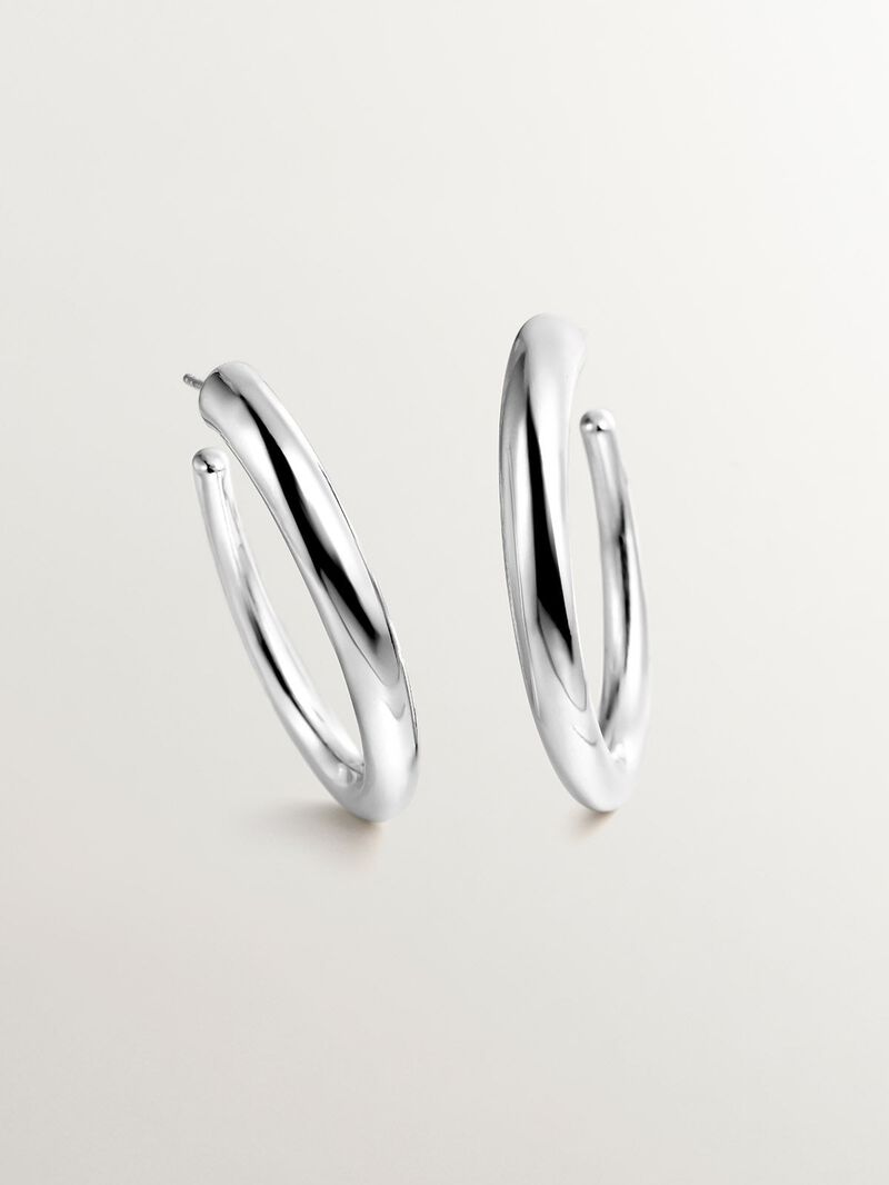 Large 925 silver hoop earrings with an oval shape image number 0