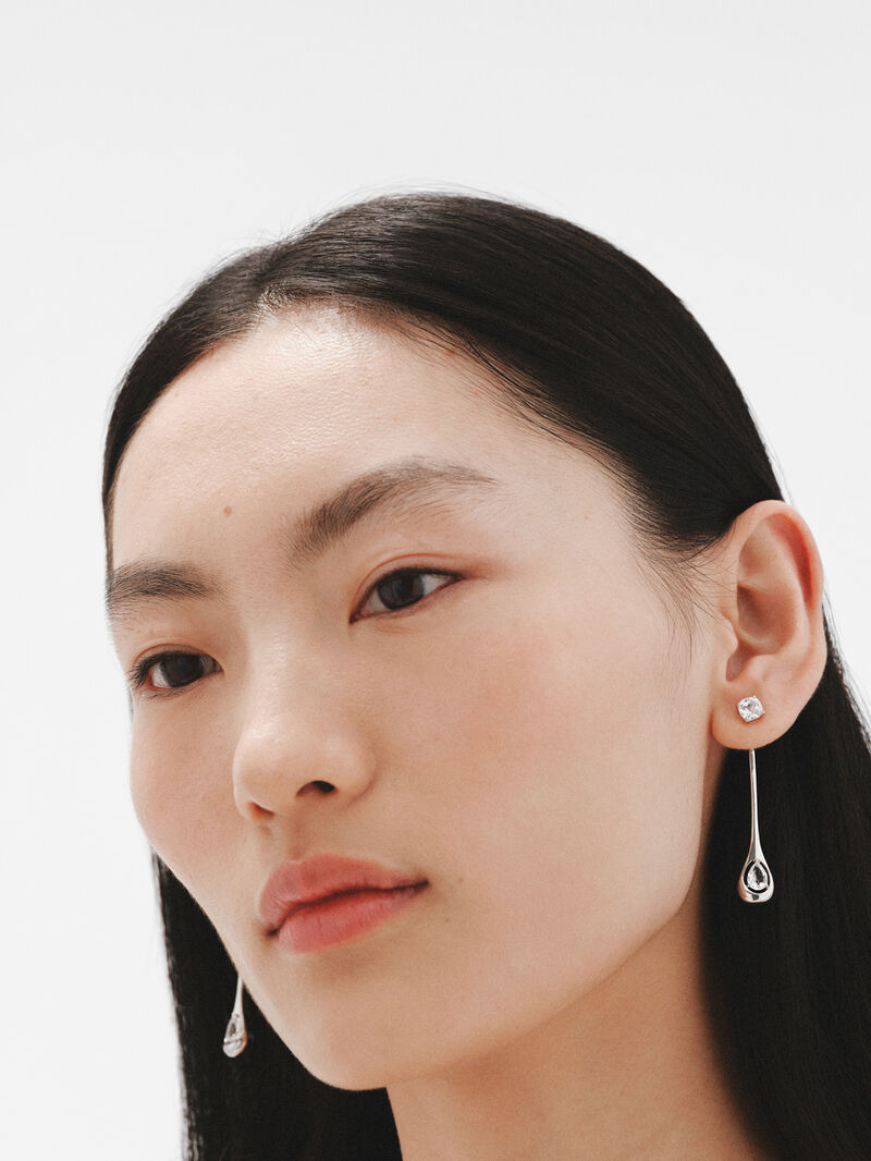 Long 925 silver earrings with white topazes image number 3