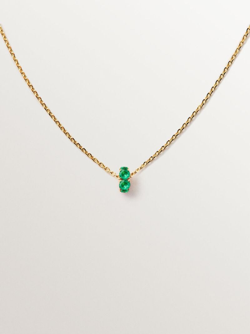 9K yellow gold pendant with emeralds and diamonds image number 0