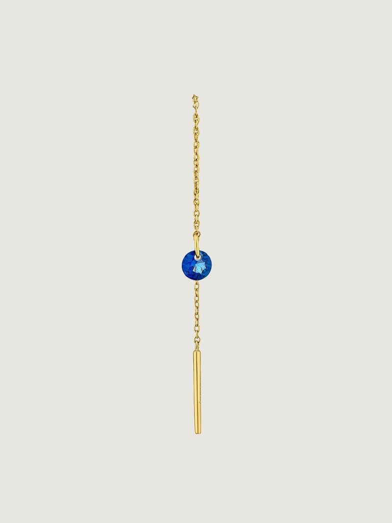 Single 9K yellow gold earring with chain and blue sapphire. image number 0