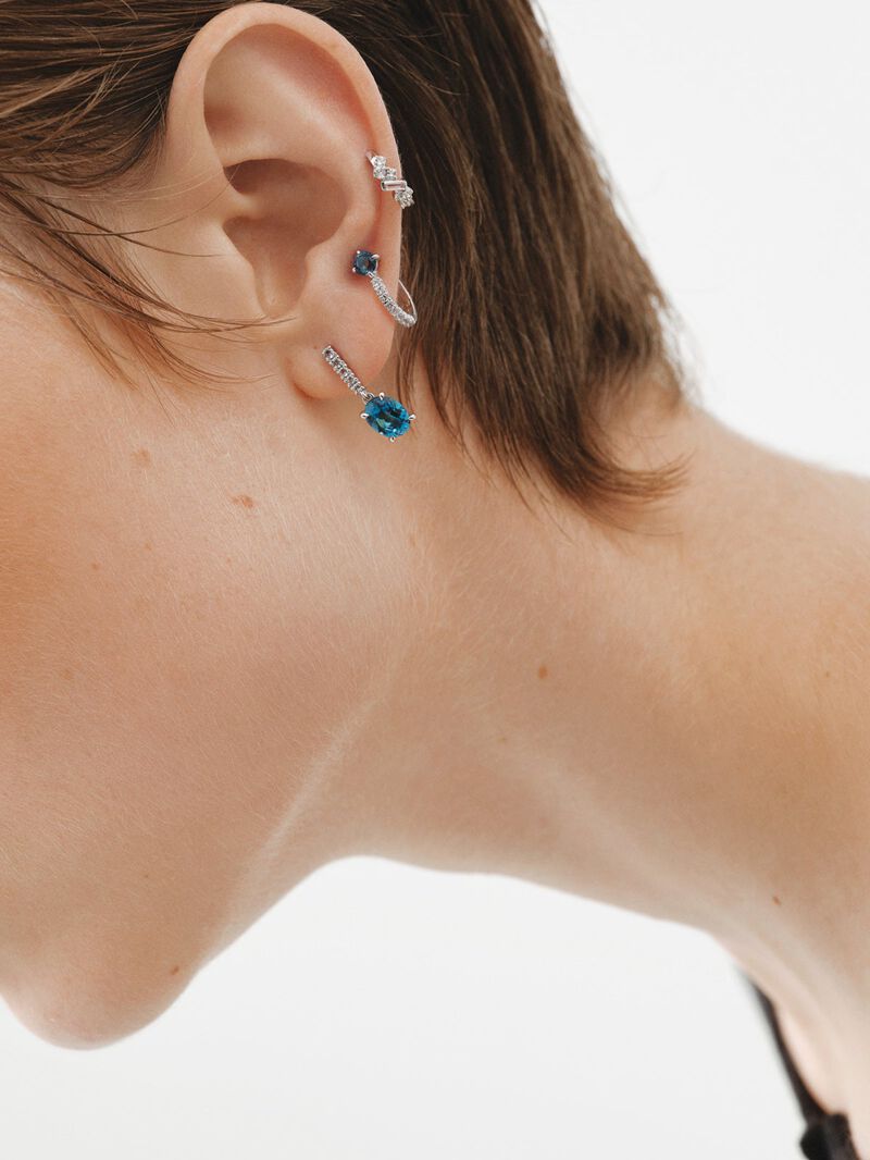 925 Silver hoop earrings with blue and white topaz. image number 5