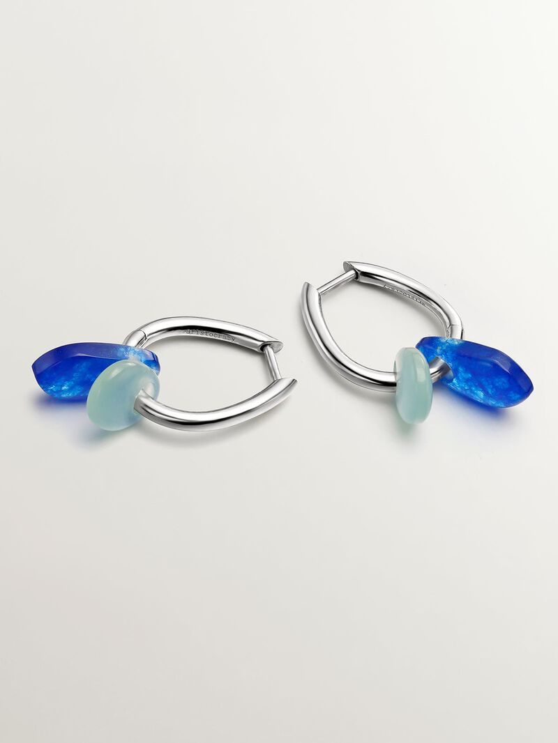 925 sterling silver hoop earrings with blue jade image number 4