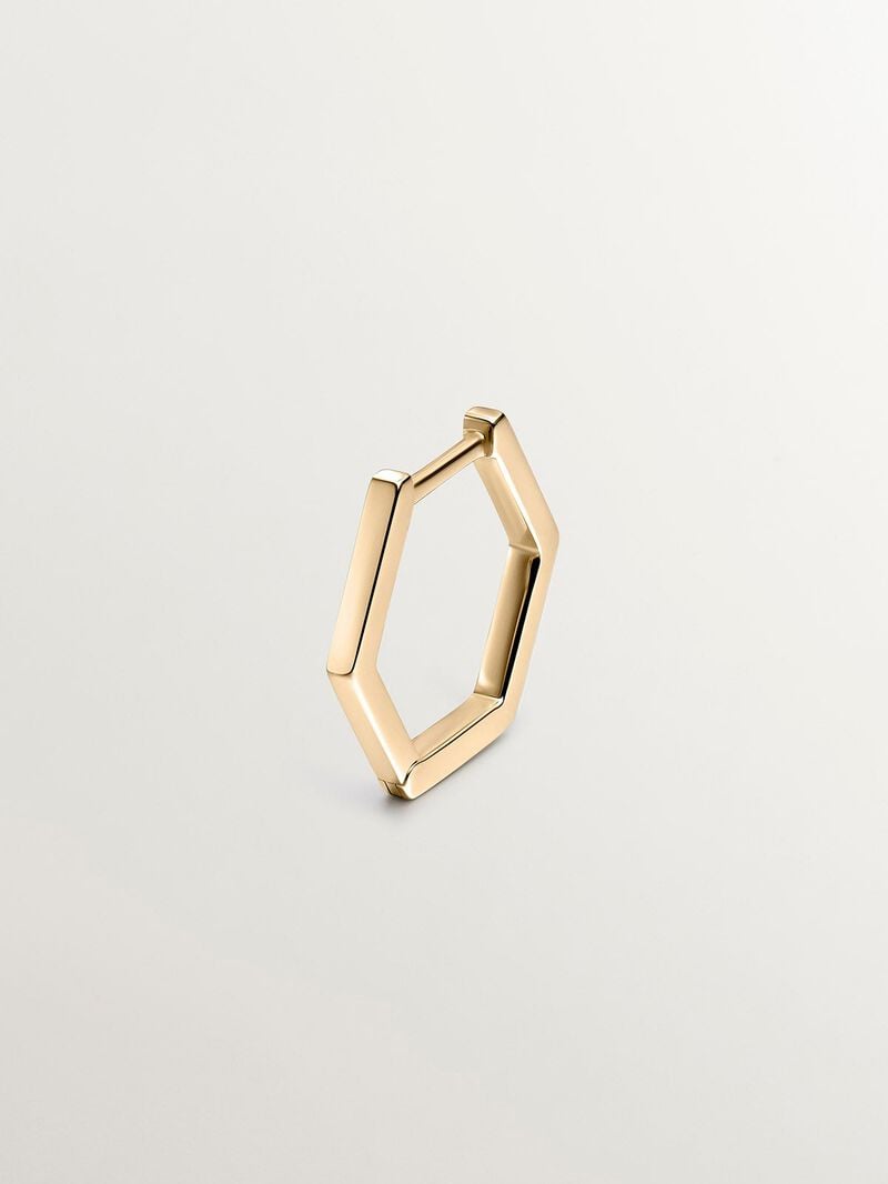 Individual 9K yellow gold hoop earring with hexagonal shape. image number 0