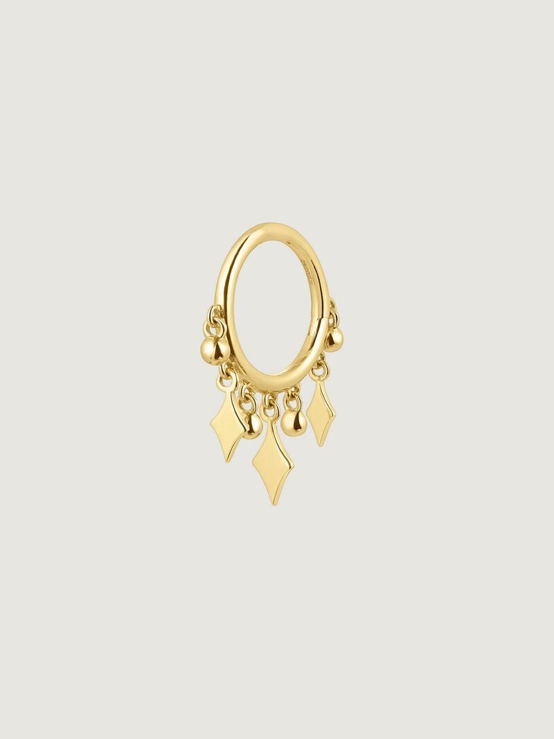 Individual 9K yellow gold hoop earring with spheres and diamonds. image number 2