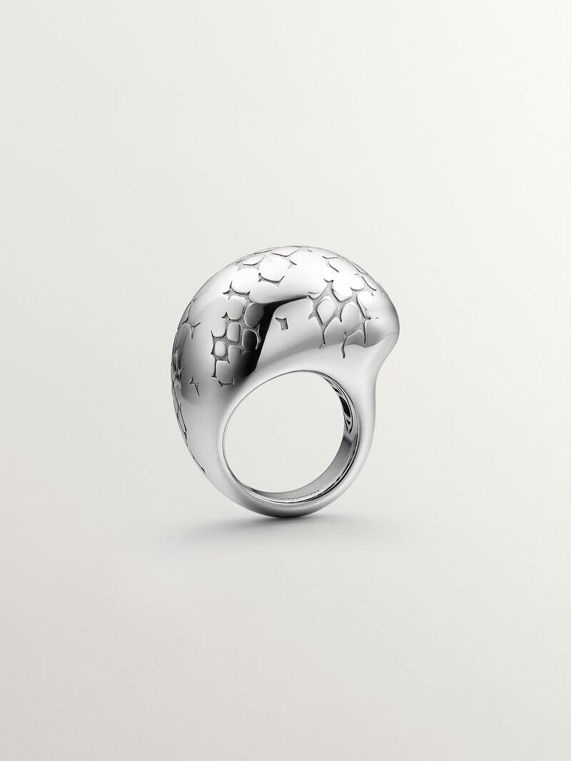925 silver domed ring with snake texture image number 4