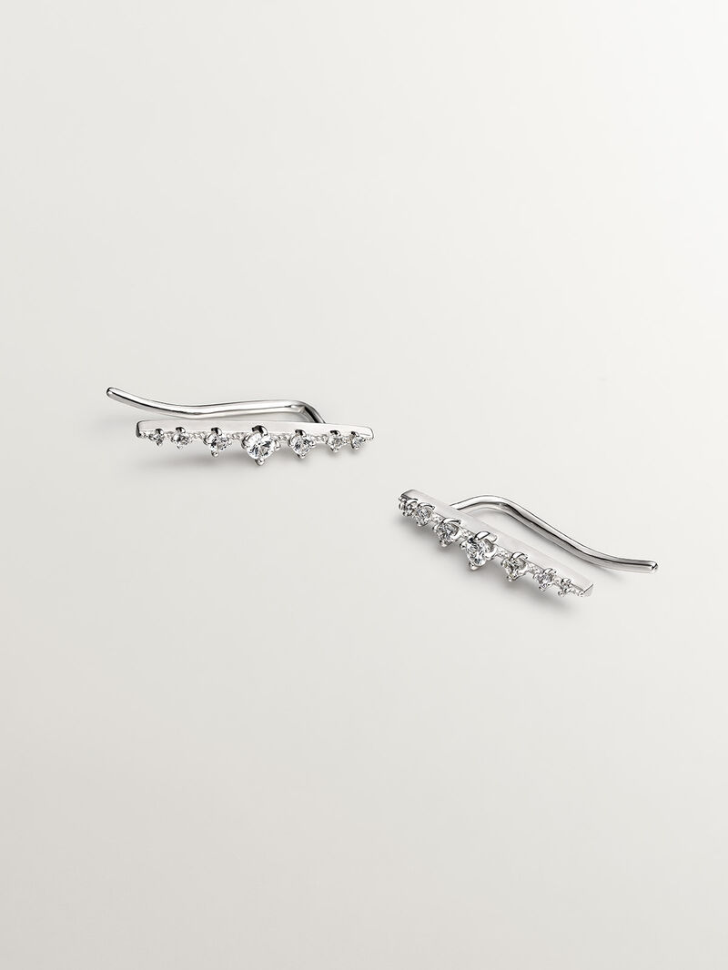 925 Silver Climber Earrings with White Sapphires image number 0