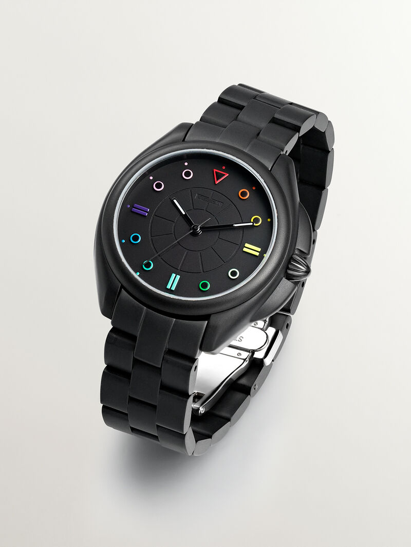 Stainless steel watch 316L black with black contrasts image number 4