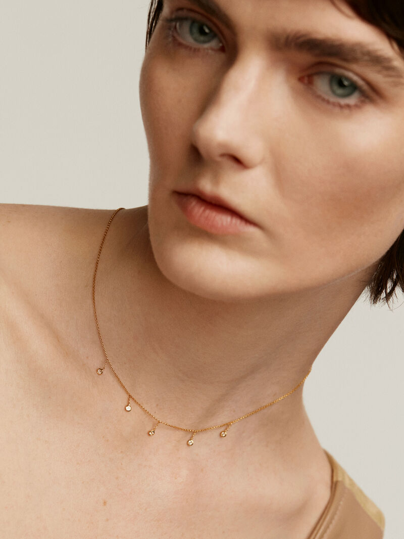 925 silver necklace bathed in 18K yellow gold with white topaz stones image number 3