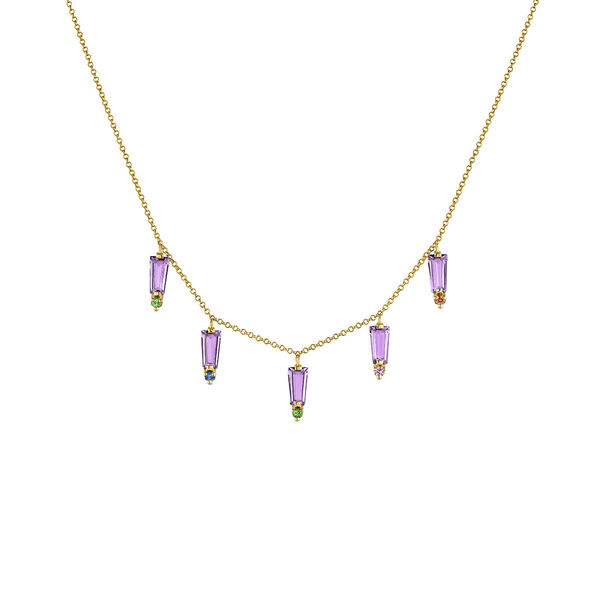 Gold plated silver amethyst and sapphire motif necklace, J04828-02-AM-MULTI,hi-res