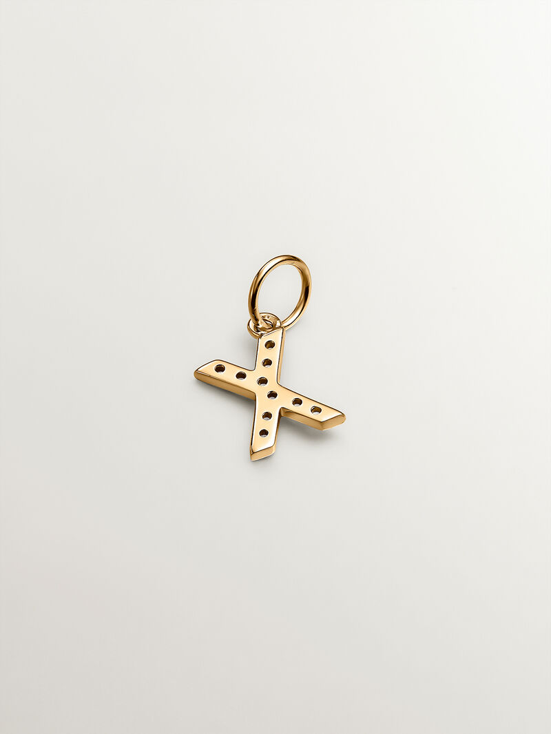 18K Yellow Gold Plated 925 Silver Charm with White Topaz Initial X image number 2