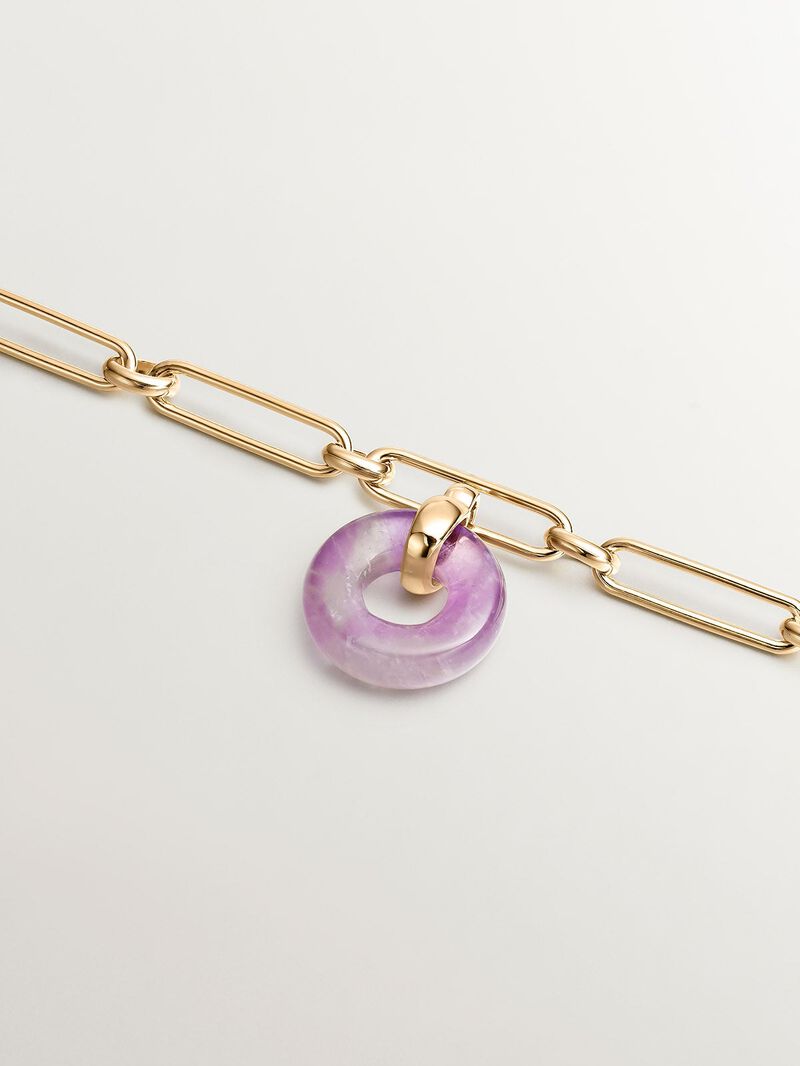 925 Silver link bracelet bathed in 18K yellow gold with purple amethyst image number 4