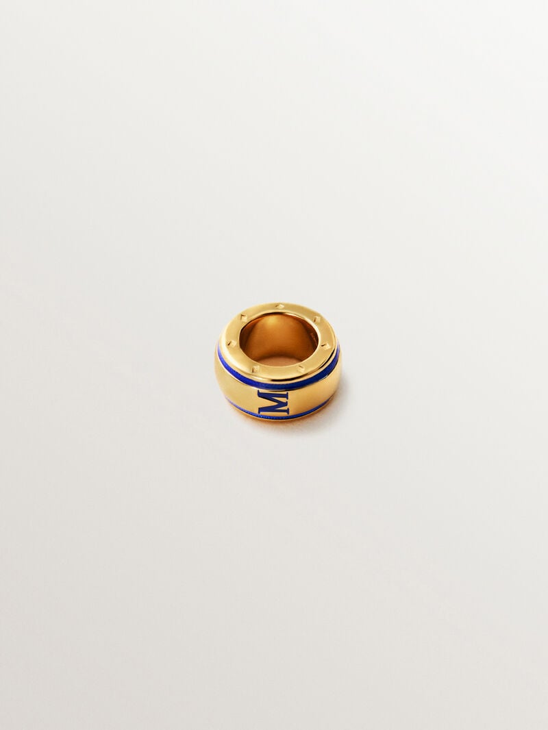 Charm with initial M made of 925 silver plated in 18K yellow gold and blue enamel in a circular shape image number 0