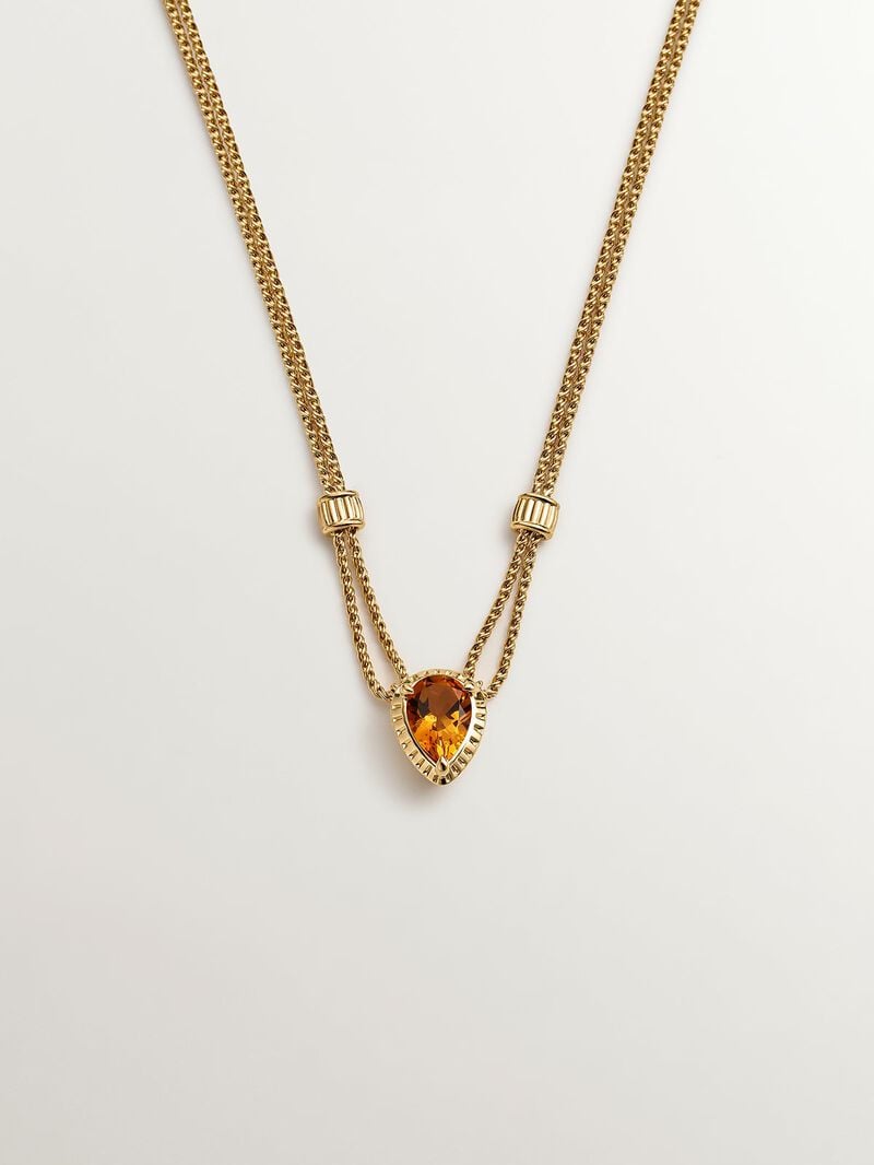 925 Silver pendant bathed in 18K yellow gold with yellow quartz image number 0