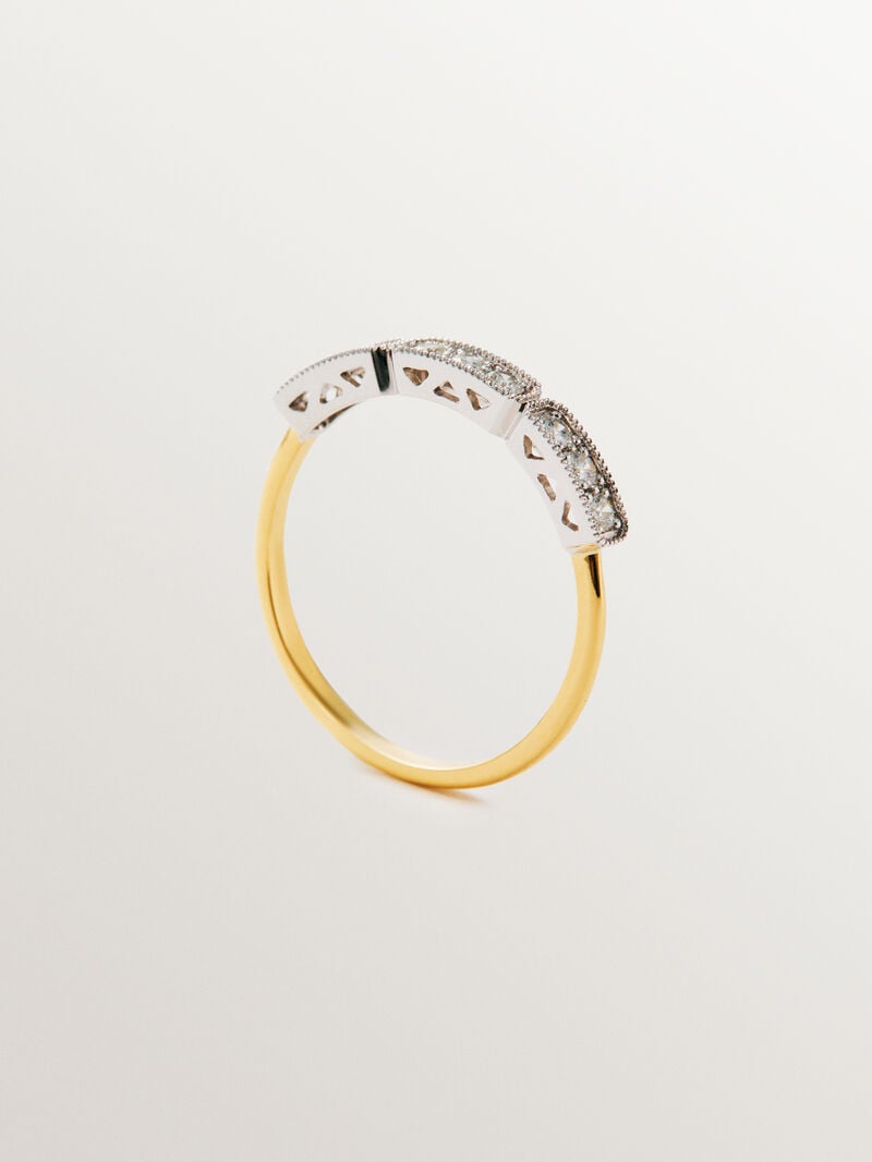 Anillo de oro blanco y amarillo de 18K con pavé de diamantes en talla brillante image number 0