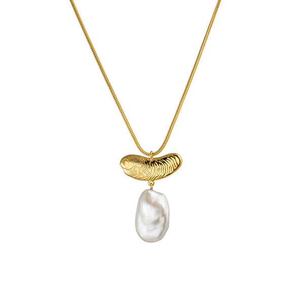 Large gold plated pearl sculptural necklace, J04058-02-WP,hi-res