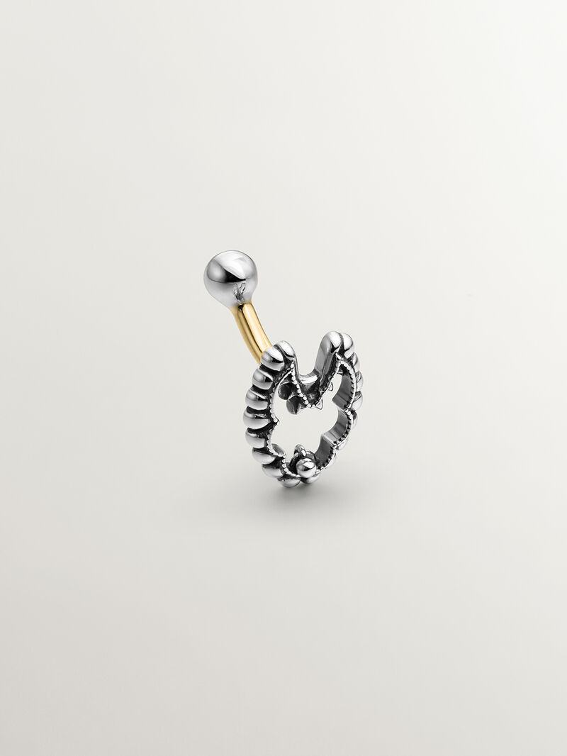 925 Silver and 9K yellow gold belly button piercing with lotus flower image number 0