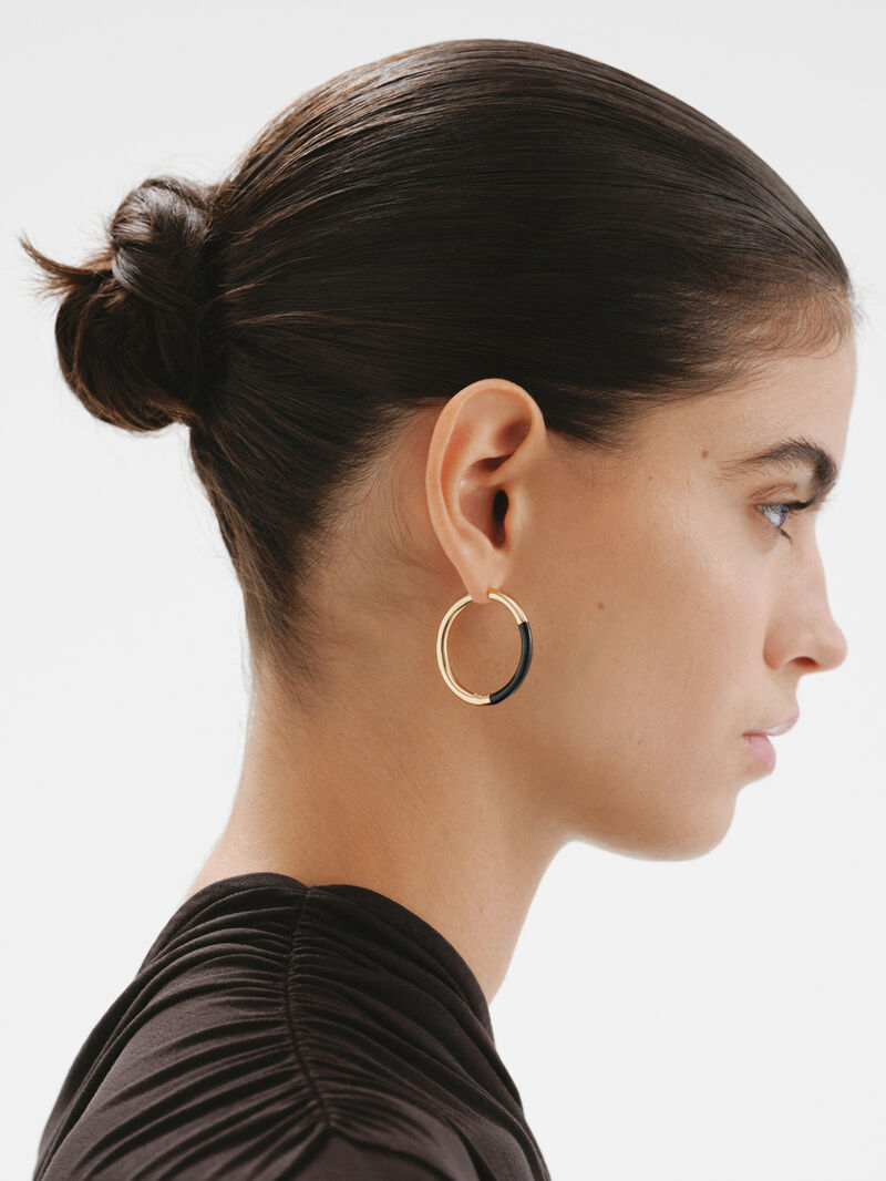 Large hoop earrings made of 925 silver, coated in 18K yellow gold with black enamel image number 3