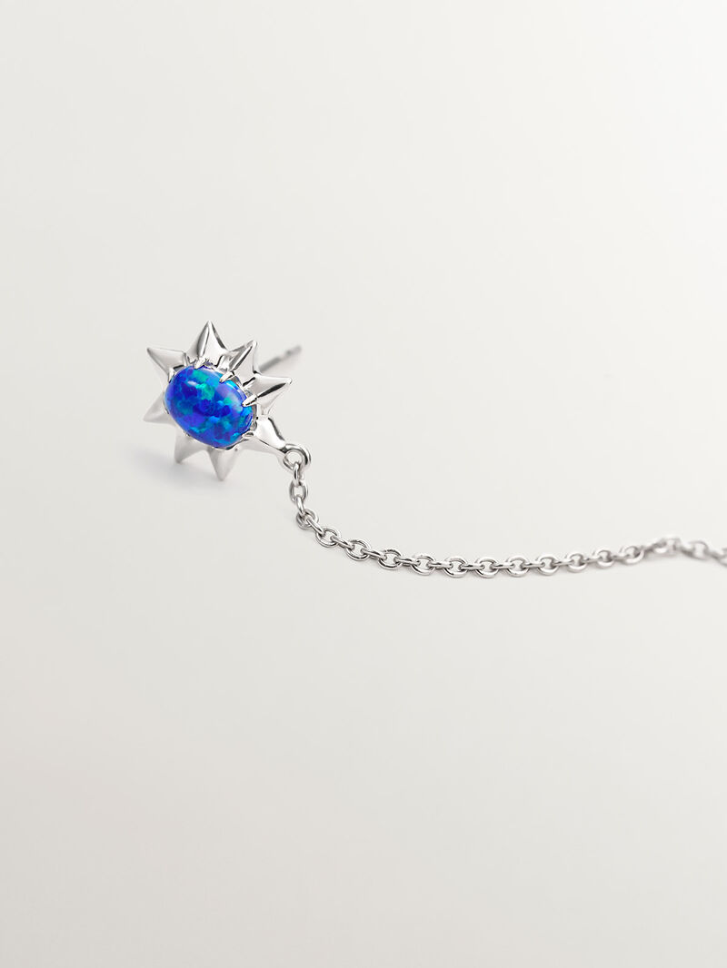 Individual 18K white gold chain earring with blue opal. image number 4